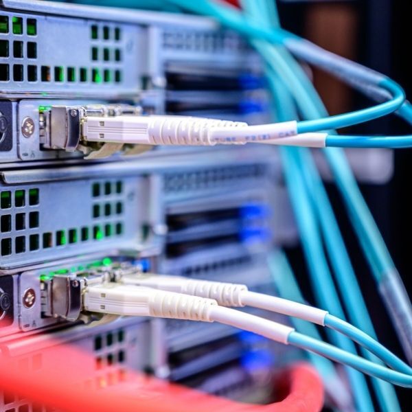servers with wires plugged in