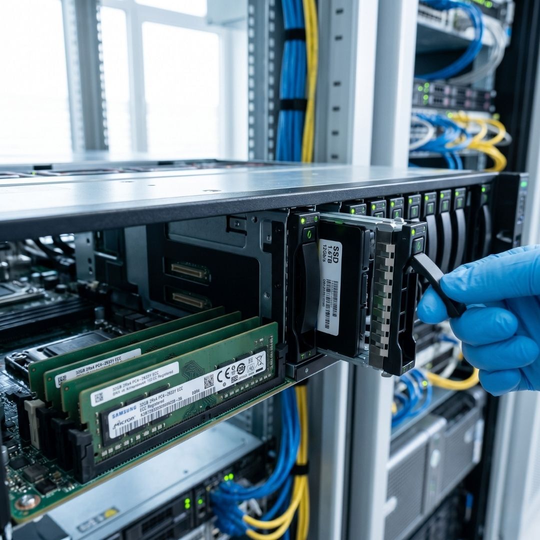 Close-up of enterprise server ECC RAM modules.