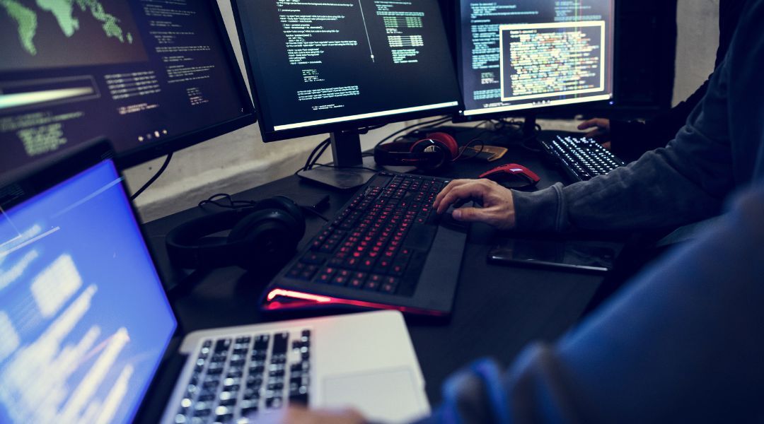 Small business owners using computers